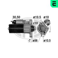 ERA 220885A - Tensión [V]: 12<br>Potencia nominal [kW]: 1,4<br>Cantidad de agujeros de fijación: 2<br>Sentido de giro: Sentido de giro a la derecha (horario)<br>Número de dientes: 10<br>Pinza: B+ M8<br>Pinza: Exc M6<br>