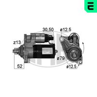 ERA 220877A - Tensión [V]: 12<br>Potencia nominal [kW]: 1,1<br>Número de dientes: 10<br>ID del modelo de conector: 30-50<br>Sentido de giro: Sentido de giro a la izquierda (antihorario)<br>Diámetro de brida [mm]: 76<br>Cant. taladros roscados: 0<br>Cantidad de agujeros de fijación: 2<br>Juego alternativo de reparación: 220446<br>Posición básica piñón [mm]: 54<br>