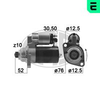 ERA 220055A - Tensión [V]: 12<br>Número de dientes: 9<br>Potencia nominal [kW]: 1,1<br>Restricción de fabricante: Bosch<br>Sentido de giro: Sentido de giro a la izquierda (antihorario)<br>Longitud 1 [mm]: 76<br>Longitud 2 [mm]: 32<br>Cantidad de agujeros de fijación: 3<br>