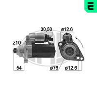 ERA 220963A - Tensión [V]: 12<br>Potencia nominal [kW]: 1,7<br>Restricción de fabricante: Bosch<br>ID del modelo de conector: 30-50<br>Sentido de giro: Sentido de giro a la izquierda (antihorario)<br>Diámetro de brida [mm]: 76<br>Cantidad de agujeros de fijación: 3<br>Nº de dientes 1: 10<br>Nº de dientes 2: 11<br>Posición básica piñón [mm]: 53<br>