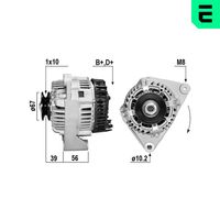 ERA 210242A - Tensión [V]: 14<br>Corriente de carga alternador [A]: 70<br>ID del modelo de conector: B+D+<br>poleas - Ø [mm]: 54<br>Poleas: con polea para correa poli V<br>Sentido de giro: Sentido de giro a la derecha (horario)<br>Cantidad de agujeros de fijación: 2<br>Número de canales: 6<br>Juego alternativo de reparación: 210239<br>Distancia de polea a alternador [mm]: 52<br>