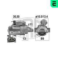 ERA 221023 - Tensión [V]: 12<br>Potencia nominal [kW]: 2,2<br>Cantidad de agujeros de fijación: 2<br>Sentido de giro: Sentido de giro a la derecha (horario)<br>Número de dientes: 11<br>Pinza: B+ M8<br>Pinza: Exc M6<br>