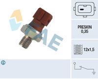 FAE 12410 - Presión [bar]: 0,35<br>Medida de rosca: M12 x 1,5<br>Número de enchufes de contacto: 1<br>Nº de información técnica: circuit N.C.<br>