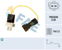 FAE 12650 - Presión [bar]: 0,4<br>Medida de rosca: M14 x 1,5<br>Longitud de cable [mm]: 130<br>Número de enchufes de contacto: 1<br>Nº de información técnica: circuit N.C.<br>