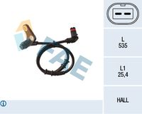 FAE 78136 - Lado de montaje: Eje trasero, derecha<br>año construcción hasta: 03/2004<br>Dinámica de frenado / conducción: para vehículos con ESP<br>Dinámica de frenado / conducción: para vehículos sin ASR<br>Longitud de cable [mm]: 445<br>Tipo de sensor: Sensor activo<br>Profundidad de montaje [mm]: 27,8<br>Número de conexiones: 2<br>