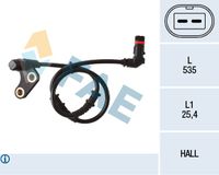 FAE 78137 - año construcción hasta: 03/2004<br>Dinámica de frenado / conducción: para vehículos con ESP<br>Lado de montaje: Eje delantero, izquierda<br>Longitud de cable [mm]: 535<br>Tipo de sensor: Hall<br>Número de enchufes de contacto: 2<br>Artículo complementario / información complementaria 2: con cable<br>