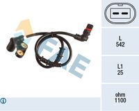 FAE 78189 - Dinámica de frenado / conducción: para vehículos con ESP<br>Lado de montaje: Eje delantero, derecha<br>Tipo de sensor: Hall<br>Número de enchufes de contacto: 2<br>corresponde al color de la pieza original: negro<br>Artículo complementario / información complementaria 2: con cable<br>Longitud de cable [mm]: 535<br>