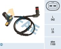 FAE 78190 - Lado de montaje: Eje delantero, izquierda<br>Longitud de cable [mm]: 542<br>Tipo de sensor: inductivo<br>Número de enchufes de contacto: 2<br>corresponde al color de la pieza original: negro<br>