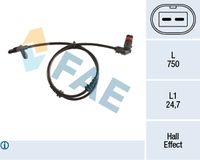 FAE 78210 - Lado de montaje: Eje delantero, izquierda<br>Lado de montaje: Eje delantero, derecha<br>Longitud de cable [mm]: 785<br>Tipo de sensor: Sensor activo<br>Número de enchufes de contacto: 2<br>