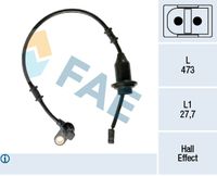 FAE 78397 - Dinámica de frenado / conducción: para vehículos sin ESP<br>Lado de montaje: Eje delantero, derecha<br>Longitud de cable [mm]: 542<br>Tipo de sensor: inductivo<br>Número de enchufes de contacto: 2<br>corresponde al color de la pieza original: negro<br>