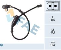 FAE 78497 - Lado de montaje: Eje trasero, derecha<br>Dinámica de frenado / conducción: para vehículos sin ASR<br>Dinámica de frenado / conducción: para vehículos con ESP<br>Tipo de sensor: Hall<br>Número de enchufes de contacto: 2<br>Artículo complementario / información complementaria 2: con cable<br>Longitud de cable [mm]: 473<br>