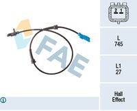 FAE 78302 - Lado de montaje: Eje delantero, izquierda<br>Lado de montaje: Eje delantero, derecha<br>Longitud de cable [mm]: 1025<br>Tipo de sensor: Hall<br>Número de enchufes de contacto: 2<br>