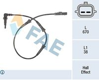 FAE 78314 - Lado de montaje: Eje delantero<br>Longitud de cable [mm]: 598<br>Tipo de sensor: Sensor activo<br>Profundidad de montaje [mm]: 38<br>Número de conexiones: 2<br>