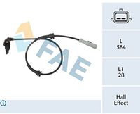 FAE 78442 - Lado de montaje: Eje trasero izquierda<br>Tipo de freno: Discos<br>Suspensión: para vehículos con chasis estándar<br>Dimensión mín. llanta [pulgada]: 15,16<br>Longitud de cable [mm]: 525<br>Tipo de sensor: Sensor activo<br>Número de conexiones: 2<br>