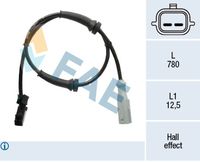 FAE 78537 - Lado de montaje: Eje trasero izquierda<br>Número de enchufes de contacto: 2<br>Tipo de sensor: Hall<br>Artículo complementario / información complementaria 2: con cable<br>Longitud de cable [mm]: 584<br>