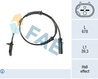 FAE 78625 - Lado de montaje: Eje trasero<br>Equipamiento de vehículo: para vehic. sin auxiliar de aparcamiento<br>Equipamiento de vehículo: para veh. sin tempomat regulador distancia y función stop&go<br>Número de enchufes de contacto: 2<br>Longitud [mm]: 570<br>Tipo de sensor: Hall<br>