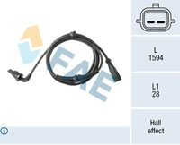 FAE 78718 - Frenos: para vehículos con freno de disco en eje trasero<br>Lado de montaje: Eje trasero izquierda<br>Longitud de cable [mm]: 780<br>Tipo de sensor: Hall<br>Número de enchufes de contacto: 2<br>