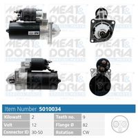 MEAT & DORIA 5010034 - Cantidad de agujeros de fijación: 3<br>Potencia nominal [kW]: 1,8<br>Pinza: B+ M8<br>Tensión [V]: 12<br>Sentido de giro: Sentido de giro a la derecha (horario)<br>Diámetro de brida [mm]: 81<br>Número de dientes: 9<br>Calidad: GENUINE<br>