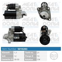 MEAT & DORIA 5010283 - Potencia nominal [kW]: 1,1<br>Tensión [V]: 12<br>Diámetro de brida [mm]: 72<br>Número de dientes: 23<br>Sentido de giro: Sentido de giro a la derecha (horario)<br>Pinza: M8<br>Pinza: Pin "50" M6<br>Cantidad de agujeros de fijación: 3<br>Cant. taladros roscados: 2<br>peso neto [kg]: 3,5<br>