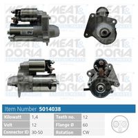 MEAT & DORIA 5014038 - Código de motor: F6JA<br>Código de motor: F6JB<br>Tensión [V]: 12<br>Potencia nominal [kW]: 1,4<br>Sentido de giro: Sentido de giro a la derecha (horario)<br>Número de dientes: 12<br>