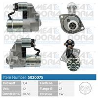 MEAT & DORIA 5020075 - Código de motor: 17 D (4EE1)<br>Código de motor: X 17 D (4EE1)<br>Cant. taladros roscados: 1<br>Cantidad de agujeros de fijación: 2<br>Tensión [V]: 12<br>Potencia nominal [kW]: 1,4<br>Sentido de giro: Sentido de giro a la derecha (horario)<br>Número de dientes: 9<br>Diámetro de brida [mm]: 78<br>