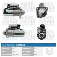 MEAT & DORIA 5035014 - Tensión [V]: 12<br>Potencia nominal [kW]: 2<br>Diámetro de brida [mm]: 82<br>ID del modelo de conector: 30-50<br>Cantidad de agujeros de fijación: 3<br>Sentido de giro: Sentido de giro a la derecha (horario)<br>Número de dientes: 9<br>