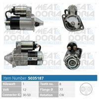 MEAT & DORIA 5035187 - Potencia nominal [kW]: 1,2<br>Tensión [V]: 12<br>Diámetro de brida [mm]: 77<br>Número de dientes: 8<br>Sentido de giro: Sentido de giro a la derecha (horario)<br>Pinza: M8<br>ID del modelo de conector: Plug<br>Cantidad de agujeros de fijación: 2<br>Cant. taladros roscados: 2<br>peso neto [kg]: 2,7<br>