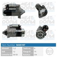 MEAT & DORIA 5035197 - Potencia nominal [kW]: 1,2<br>Tensión [V]: 12<br>Diámetro de brida [mm]: 75<br>Número de dientes: 8<br>Sentido de giro: Sentido de giro a la derecha (horario)<br>Pinza: M8<br>ID del modelo de conector: Plug<br>Cantidad de agujeros de fijación: 2<br>Cant. taladros roscados: 2<br>peso neto [kg]: 3,2<br>