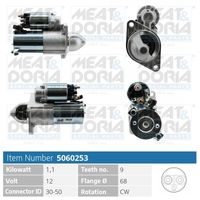 MEAT & DORIA 5060253 - Potencia nominal [kW]: 1,1<br>Tensión [V]: 12<br>Diámetro de brida [mm]: 68<br>Número de dientes: 9<br>Sentido de giro: Sentido de giro a la derecha (horario)<br>Pinza: M8 B+<br>Pinza: Pin "50" M6<br>Cantidad de agujeros de fijación: 2<br>peso neto [kg]: 2,6<br>