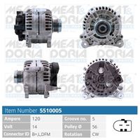 MEAT & DORIA 5510005 - Código de motor: AVF<br>Tensión [V]: 12<br>Corriente de carga alternador [A]: 140<br>Poleas: con polea de rueda libre<br>poleas - Ø [mm]: 56<br>