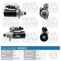 MEAT & DORIA 5010312 - Código de motor: CFGC<br>Código de motor: DLUB<br>Cantidad de agujeros de fijación: 2<br>Tensión [V]: 12<br>Potencia nominal [kW]: 1,5<br>Sentido de giro: Sentido de giro a la izquierda (antihorario)<br>Número de dientes: 13<br>Diámetro de brida [mm]: 79<br>