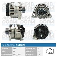 MEAT & DORIA 5510029 - Código de motor: BBJ<br>Tensión [V]: 14<br>Corriente de carga alternador [A]: 120<br>Poleas: con polea<br>poleas - Ø [mm]: 66<br>