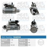 MEAT & DORIA 5040558 - Potencia nominal [kW]: 1,1<br>Tensión [V]: 12<br>Diámetro de brida [mm]: 68<br>Número de dientes: 9<br>Sentido de giro: Sentido de giro a la derecha (horario)<br>Pinza: M8 B+<br>Pinza: Pin "50" M6<br>Cantidad de agujeros de fijación: 2<br>peso neto [kg]: 2,6<br>