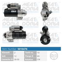 MEAT & DORIA 5010476 - Tensión [V]: 12<br>Potencia nominal [kW]: 2,2<br>Diámetro de brida [mm]: 69<br>Número de dientes: 11<br>Pinza: B+ M8<br>Cantidad de agujeros de fijación: 3<br>Sentido de giro: Sentido de giro a la derecha (horario)<br>para OE N°: 12418570238<br>Calidad: GENUINE<br>