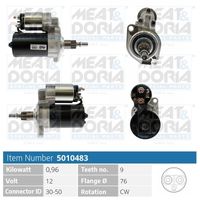 MEAT & DORIA 5010240 - Tensión [V]: 12<br>Potencia nominal [kW]: 1,1<br>Diámetro de brida [mm]: 76<br>ID del modelo de conector: 30-50<br>Número de dientes: 10<br>Cantidad de agujeros de fijación: 2<br>Sentido de giro: Sentido de giro a la izquierda (antihorario)<br>para OE N°: 02A 911 023LX<br>