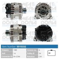 MEAT & DORIA 5515064 - Código de motor: 9HR (DV6C)<br>Tensión [V]: 14<br>Corriente de carga alternador [A]: 150<br>Poleas: con polea<br>poleas - Ø [mm]: 54<br>