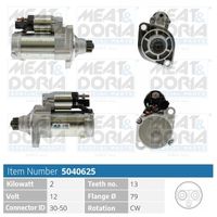 MEAT & DORIA 5015287 - Cantidad de agujeros de fijación: 2<br>Potencia nominal [kW]: 2<br>Pinza: B+ M8<br>Tensión [V]: 12<br>Sentido de giro: Sentido de giro a la izquierda (antihorario)<br>Diámetro de brida [mm]: 79<br>Número de dientes: 13<br>para OE N°: 0AH911023J<br>Calidad: GENUINE<br>