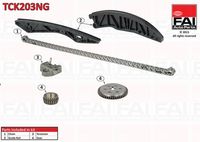 FAI AutoParts TCK203NG - Número cadenas: 1<br>Número de eslabones: 158<br>Modelo cadena: cadena cerrada<br>Peso [kg]: 1,958<br>Número piezas [piezas]: 8<br>Mando de válvulas: para motores con distribución por válvulas variable<br>Artículo complementario/Información complementaria: con ruedas dentadas<br>