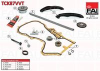 FAI AutoParts TCK87VVT - Código de motor: CDGA<br>para OE N°: 03C 109 158 A<br>Lado de montaje: arriba<br>Artículo complementario/Información complementaria: sin ruedas dentadas<br>Artículo complementario/Información complementaria: sin juntas<br>Número de eslabones: 130<br>Modelo cadena: Símplex<br>Modelo cadena: Cadena de bajo ruido<br>