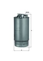 MAHLE KL1601 - Código de motor: M57 D30 (306D1)<br>Altura [mm]: 250<br>Tipo de combustible: Gasóleo<br>Tipo de filtro: Filtro de tubería<br>Rosca exterior [mm]: 8<br>Diámetro exterior [mm]: 55<br>