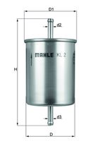 MAHLE KL2 - Código de motor: AWM<br>Altura [mm]: 156<br>Tipo de combustible: Gasolina<br>Tipo de filtro: Filtro de tubería<br>Rosca exterior [mm]: 8<br>