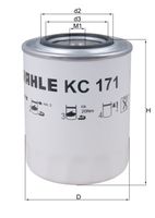 MAHLE KC171 - Tipo de filtro: Cartucho filtrante<br>Altura [mm]: 182<br>Diámetro interior [mm]: 37<br>Diámetro exterior [mm]: 85<br>Diámetro interior de la junta anular [mm]: 97,7<br>Diámetro exterior de la junta anular [mm]: 103,7<br>Peso [kg]: 0,185<br>Artículo complementario / información complementaria 2: con junta tórica<br>