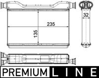 MAHLE AH189000P - Artículo complementario / información complementaria 2: sin conducto<br>Longitud de red [mm]: 135<br>Ancho de red [mm]: 244<br>Profundidad de red [mm]: 32<br>Material depósitos de agua (radiador): Aluminio<br>Material aletas refrigeradoras: Aluminio<br>Tipo radiador: Aletas refrigeración soldadas<br>