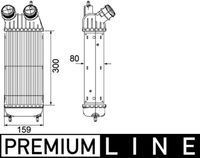 MAHLE CI171000P - Código de motor: RHR<br>Ancho de red [mm]: 155<br>Longitud de red [mm]: 300<br>Profundidad de red [mm]: 80<br>Tipo radiador: Aletas refrigeración soldadas<br>