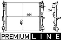 MAHLE CR1691000P - año construcción hasta: 12/2007<br>Código de motor: K9K 750<br>Equipamiento de vehículo: para vehículos sin aire acondicionado<br>Profundidad de red [mm]: 23<br>Longitud de red [mm]: 495<br>Ancho de red [mm]: 396<br>Tipo radiador: Aletas refrigeración unidas mecánicamente<br>