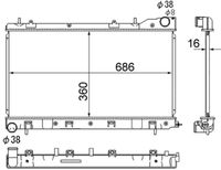 MAHLE CR1875000S - Diámetro de salida 1 [mm]: 38<br>Calidad: Premium<br>Diámetro de entrada 1 [mm]: 38<br>Tipo radiador: Aletas refrigeración soldadas<br>Restricción de fabricante: CALSONIC<br>Profundidad de red [mm]: 16<br>Longitud de red [mm]: 360<br>Ancho de red [mm]: 688<br>Material: Aluminio<br>Material: Plástico<br>