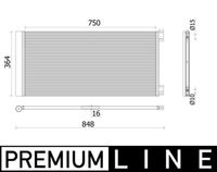 MAHLE AC925000P - Artículo complementario / información complementaria 2: con secador<br>Material: Aluminio<br>Longitud de red [mm]: 788<br>Ancho de red [mm]: 358<br>Profundidad de red [mm]: 16<br>Agente frigorífico: R 134 a<br>