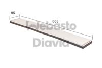 WEBASTO 82D0325155A - Tipo de filtro: filtro de depósito interior biofuncional<br>Longitud [mm]: 674<br>Material bastidor: Plástico<br>Ancho [mm]: 109<br>Altura [mm]: 24<br>Material: Carbón activado<br>Tipo de filtro: con efecto bactericida<br>Tipo de filtro: con efecto fungicida<br>Tipo de filtro: Filtro partículas finas (PM 2.5)<br>