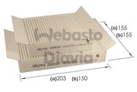 WEBASTO 82D0325229A - Equipamiento de vehículo: para vehículos con climatizador automático<br>Tipo de filtro: filtro de depósito interior biofuncional<br>Longitud [mm]: 315<br>Material bastidor: textil<br>Ancho [mm]: 153<br>Altura [mm]: 40<br>Material: Carbón activado<br>Tipo de filtro: con efecto bactericida<br>Tipo de filtro: con efecto fungicida<br>Tipo de filtro: Filtro partículas finas (PM 2.5)<br>