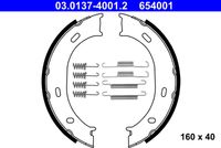 ATE 654001 - Lado de montaje: Eje trasero<br>Tipo de vehículo: LT 28<br>Diámetro interior de tambor de freno [mm]: 160<br>Ancho [mm]: 40<br>Homologación: E1 90R-011045/115<br>Nº art. de accesorio recomendado: 03.0137-9255.2<br>